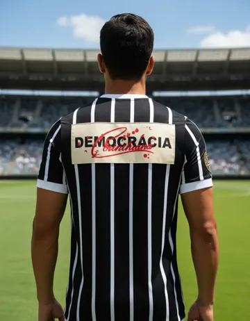 Camisa retrô do Corinthians Democracia 82 listrada, vista de costas