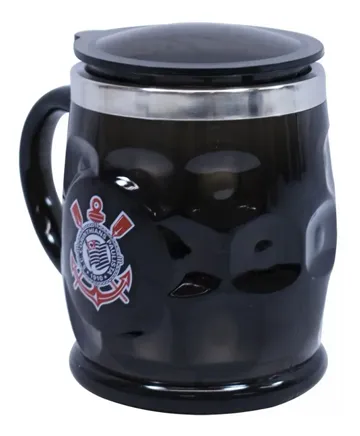 Caneca térmica preta do Corinthians com tampa, 500ml