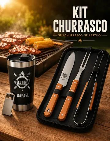Kit churrasco com copo personalizado e bolsa